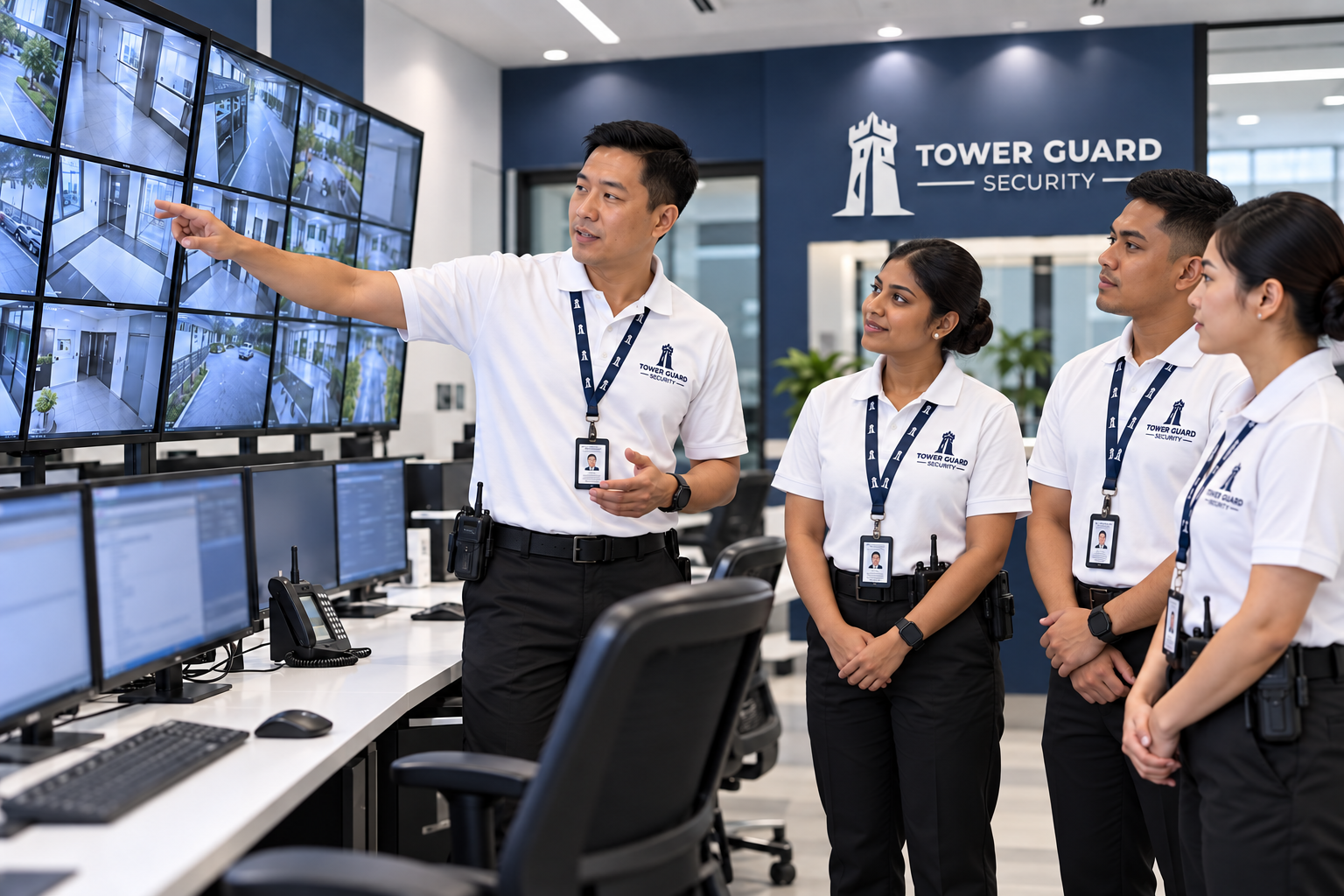 Tower Guard officers learning CCTV and command centre procedures